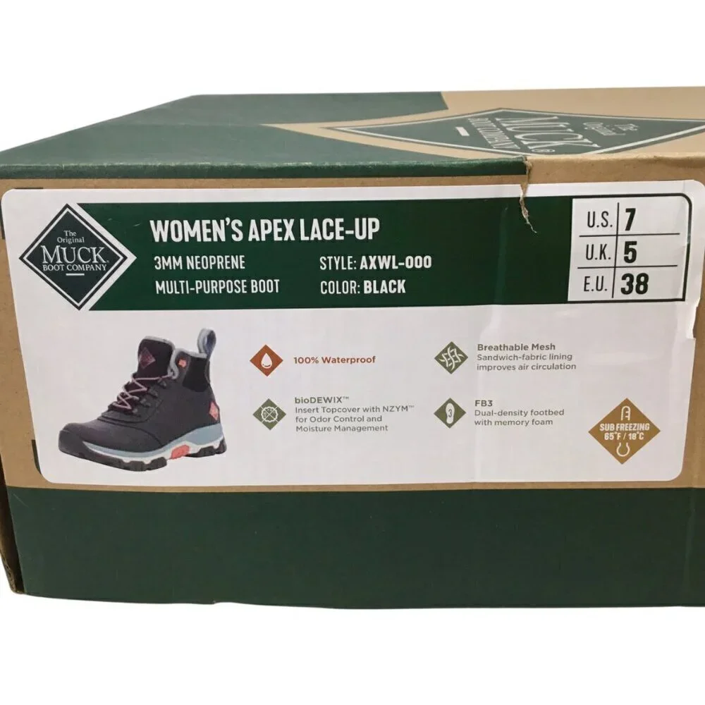Apex Muck Boot NIB Lace Up 7 Black Pink Waterproof Neoprene Insulated AXWL-000